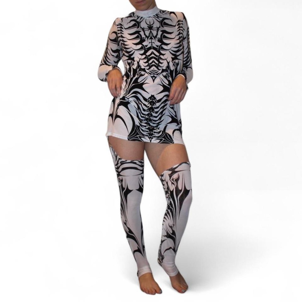 Widow black and white cyberpunk mesh dress